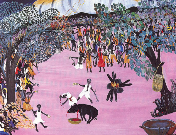 Painting of Bwa Kayiman Ceremony by Ernst Prophete